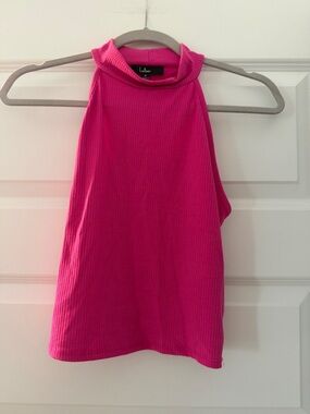 Lulu's Women’s Bright Hot Pink Ribbed Halter Tank - Medium
